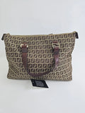 FENDI Zucchino Tote Hand Bag - canvas leather Brown Beige - Authentic