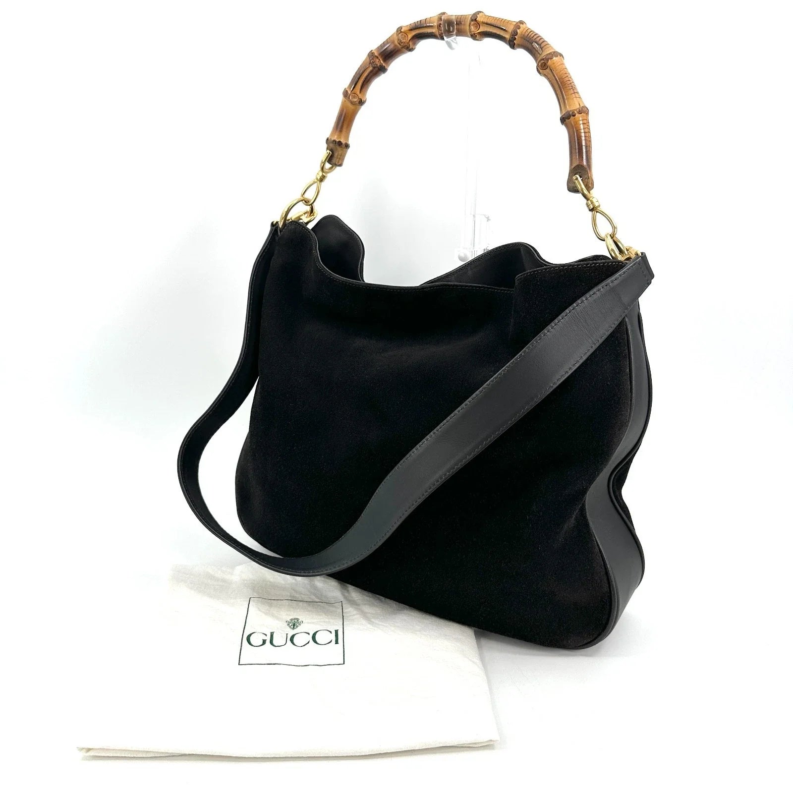 Gucci Shoulder Bag Bamboo 2Way Hand Bag Suede Black 244T0266